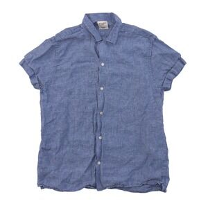 Murano Baird McNutt Linen Shirt Mens Blue Slim Fit Short Sleeve Button Down L